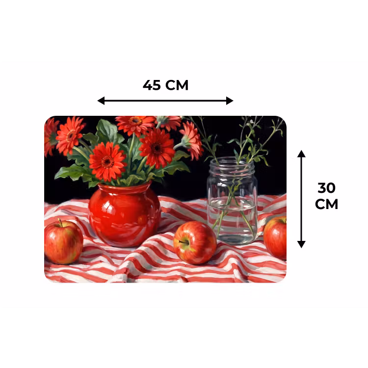Placemat - 6 stuks - Rode bloemen - Vaas — 3