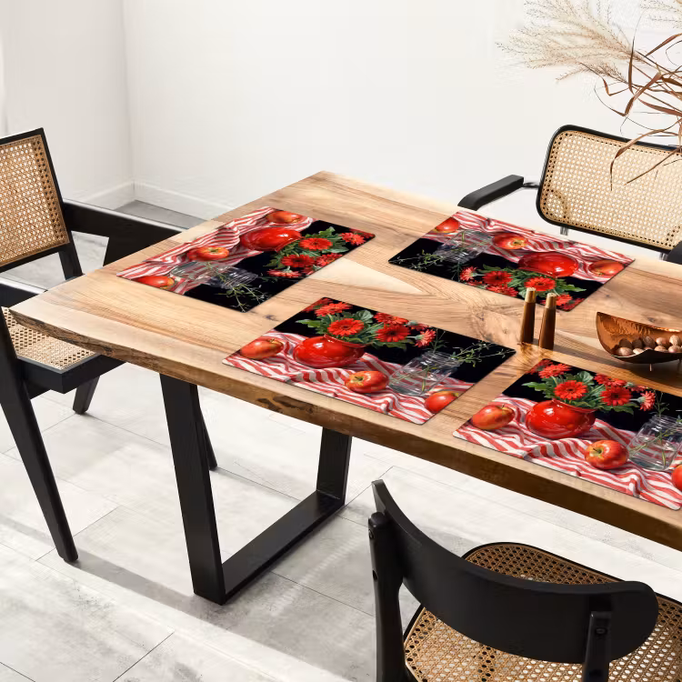 Placemat - 6 stuks - Rode bloemen - Vaas — 5