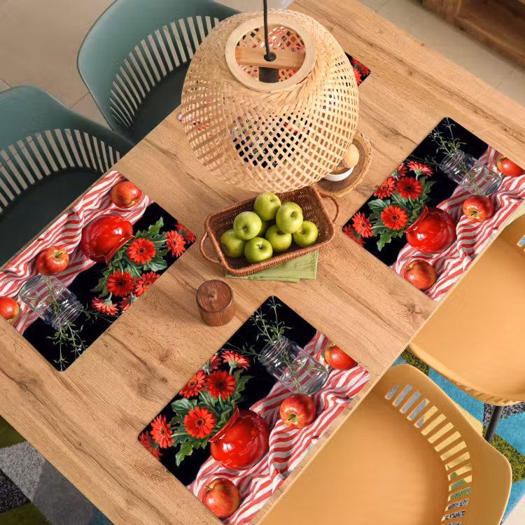 Placemat - 6 stuks - Rode bloemen - Vaas — 6