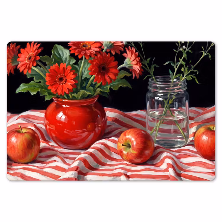 Placemat - 6 stuks - Rode bloemen - Vaas — 7