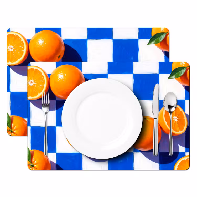 Placemat - 6 stuks - Sinaasappel - Geruit - Eten — 2