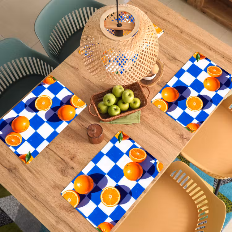 Placemat - 6 stuks - Sinaasappel - Geruit - Eten — 6