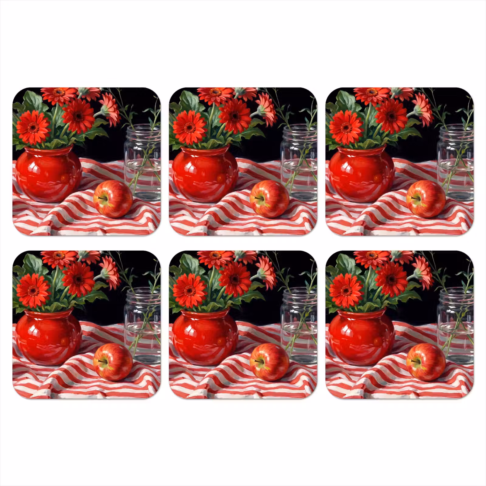 Onderzetter - Rode bloemen - Vaas — 1