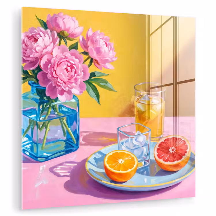 Glas schilderij - Bloemen - Roze - Modern — 1