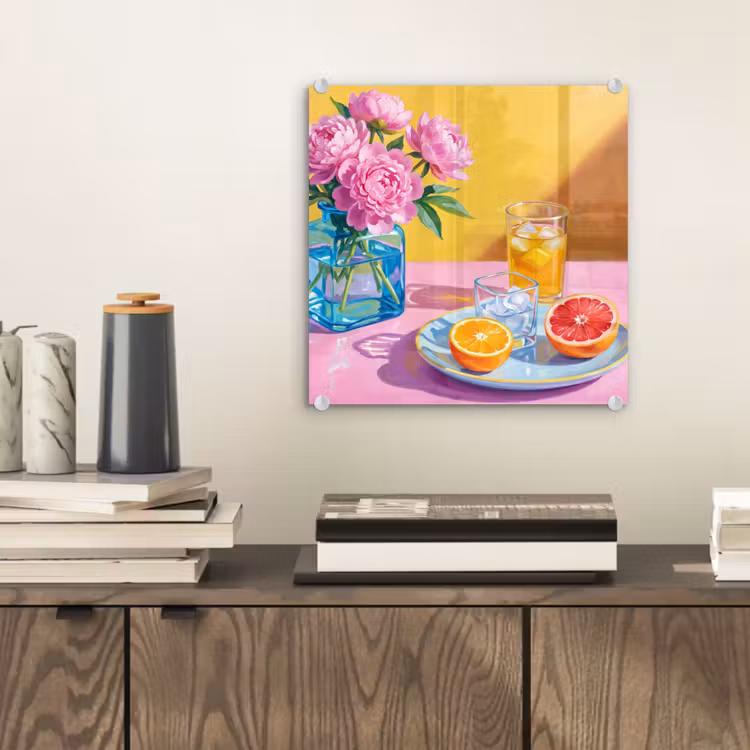 Glas schilderij - Bloemen - Roze - Modern — 2