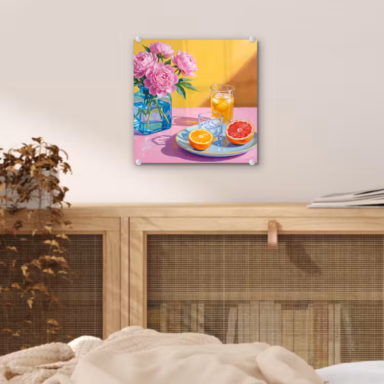 Glas schilderij - Bloemen - Roze - Modern — 5