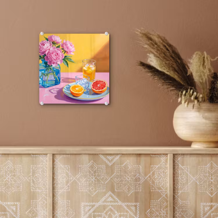 Glas schilderij - Bloemen - Roze - Modern — 6