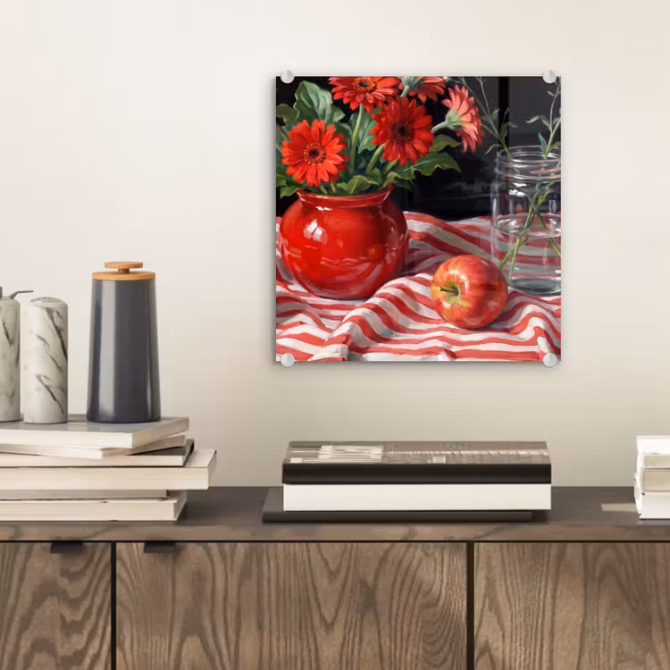 Glas schilderij - Rode bloemen - Vaas — 2