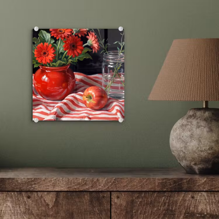 Glas schilderij - Rode bloemen - Vaas — 4