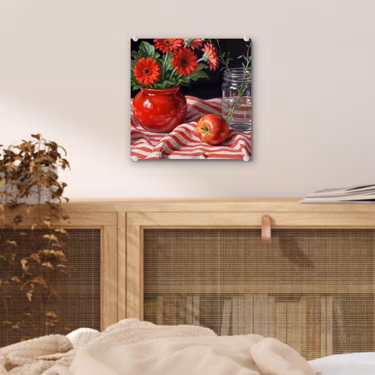 Glas schilderij - Rode bloemen - Vaas — 5