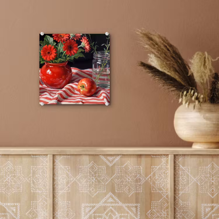 Glas schilderij - Rode bloemen - Vaas — 6
