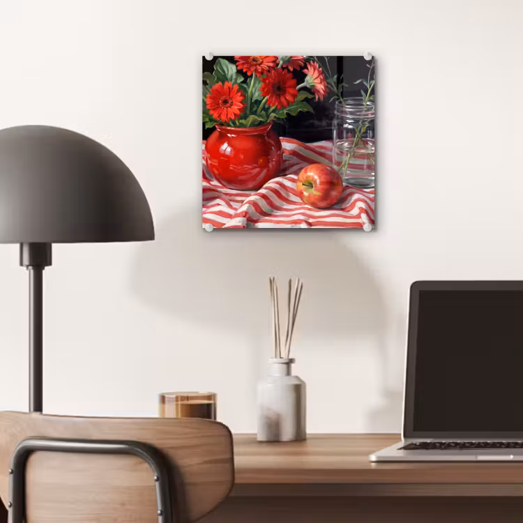 Glas schilderij - Rode bloemen - Vaas — 7