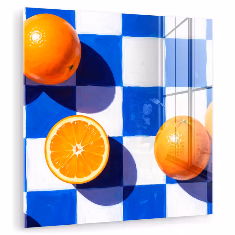Glas schilderij - Sinaasappel - Geruit - Eten — 1