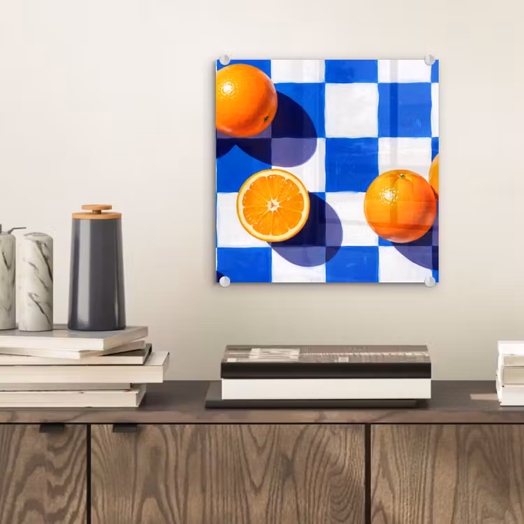 Glas schilderij - Sinaasappel - Geruit - Eten — 2