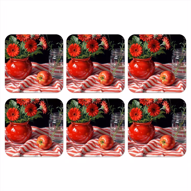 Onderzetter - Rode bloemen - Vaas — 1