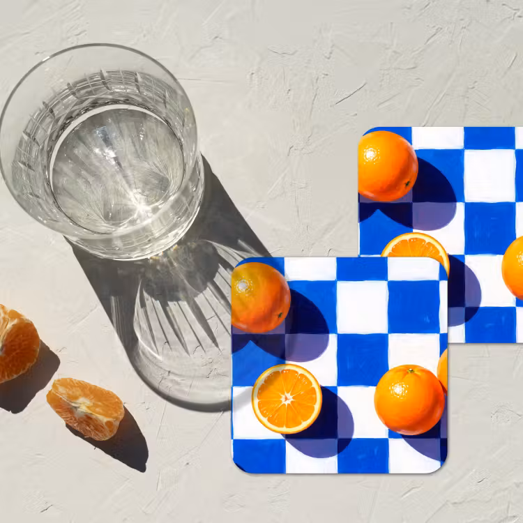Onderzetter - Sinaasappel - Geruit - Eten — 2