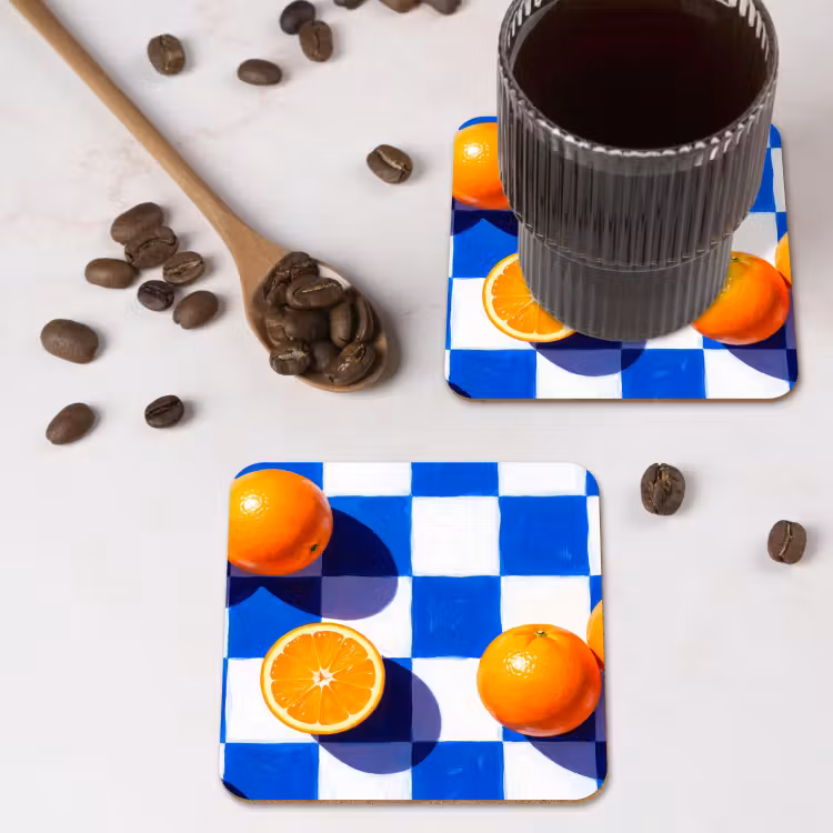 Onderzetter - Sinaasappel - Geruit - Eten — 4