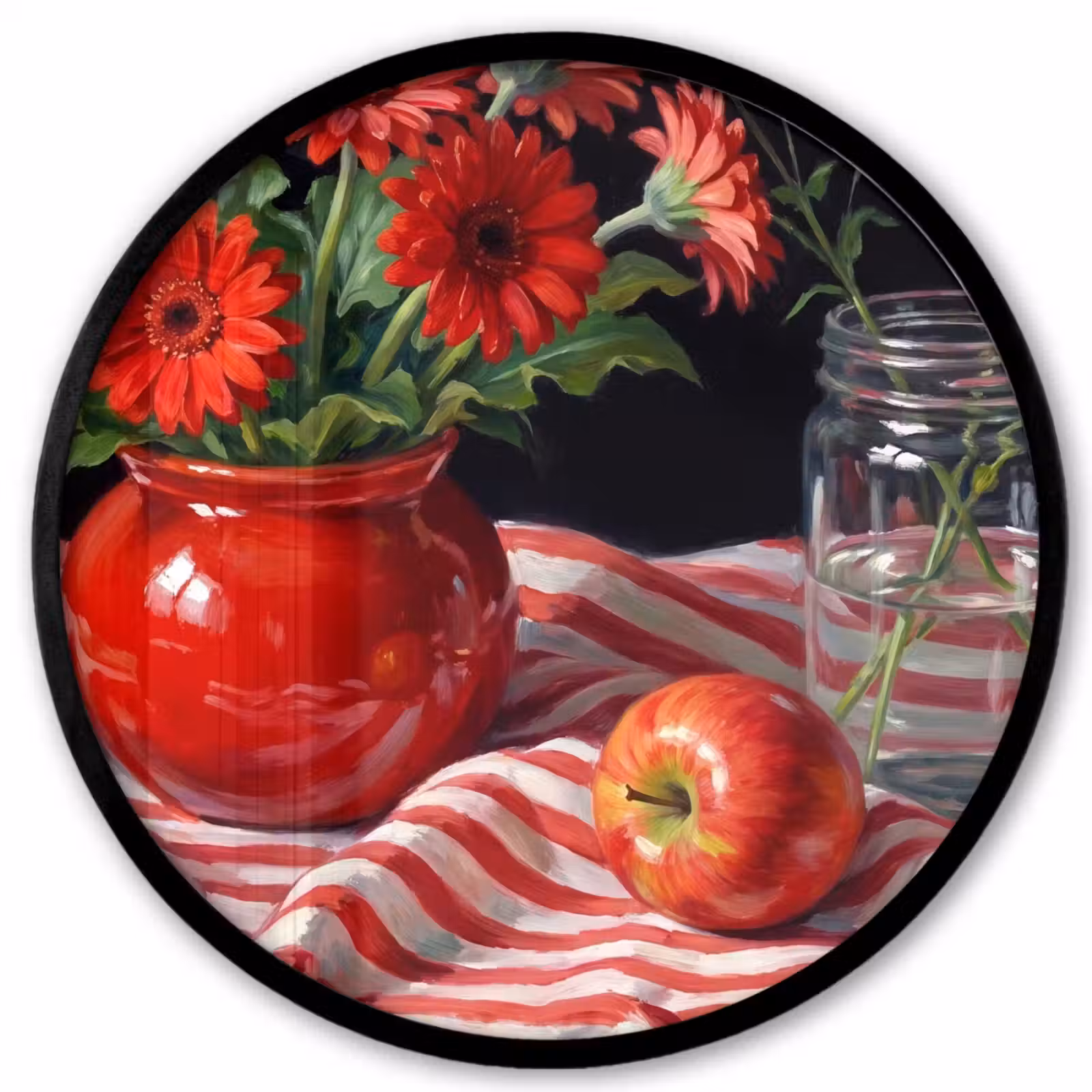 Ronde fotolijst - Rode bloemen - Vaas — 1