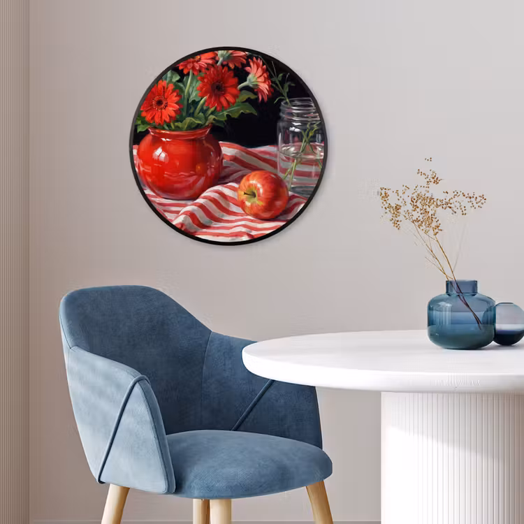 Ronde fotolijst - Rode bloemen - Vaas — 4