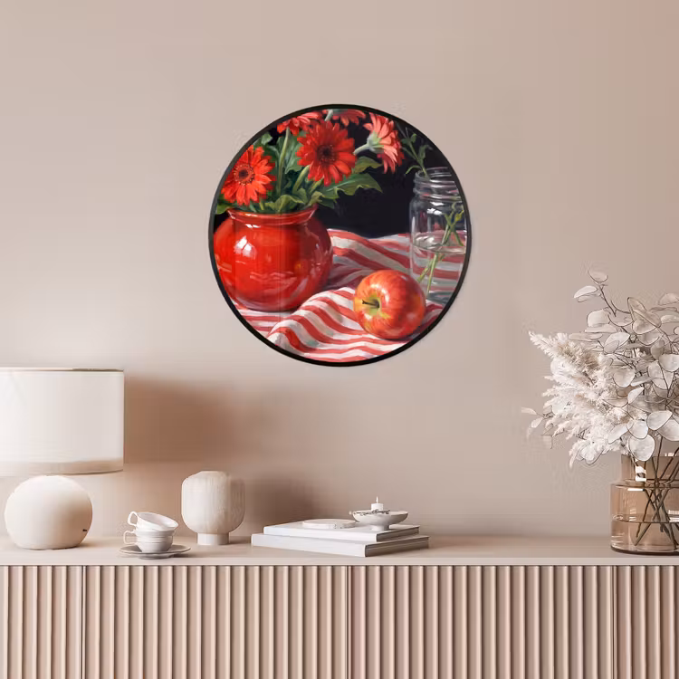 Ronde fotolijst - Rode bloemen - Vaas — 5