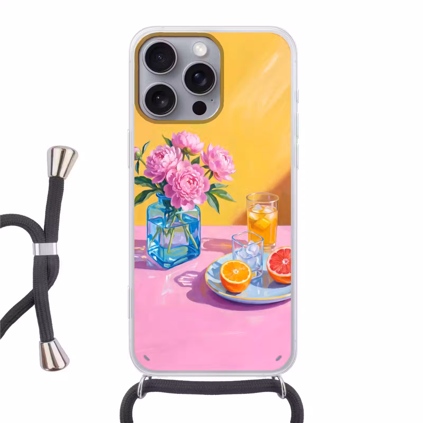 Telefoonhoesje met koord - Bloemen - Roze - Modern — 1