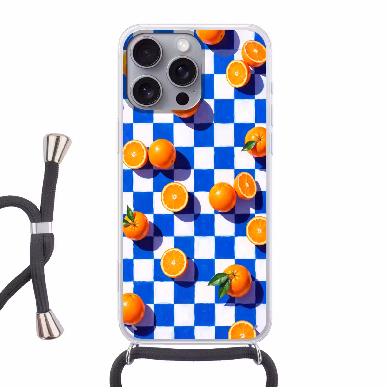 Telefoonhoesje met koord - Sinaasappel - Geruit - Eten — 1