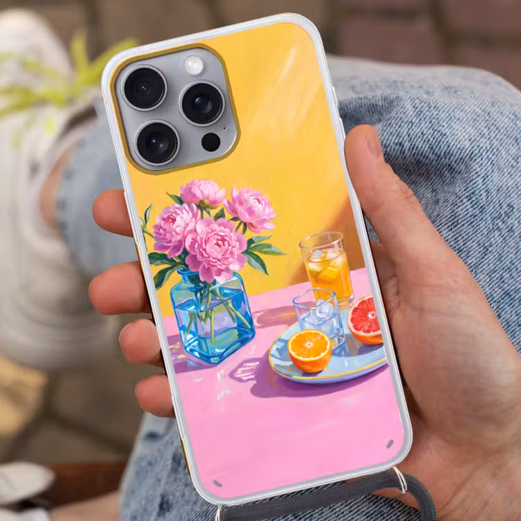 Telefoonhoesje met koord - Bloemen - Roze - Modern — 2
