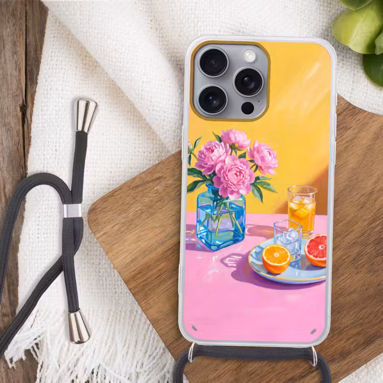 Telefoonhoesje met koord - Bloemen - Roze - Modern — 3