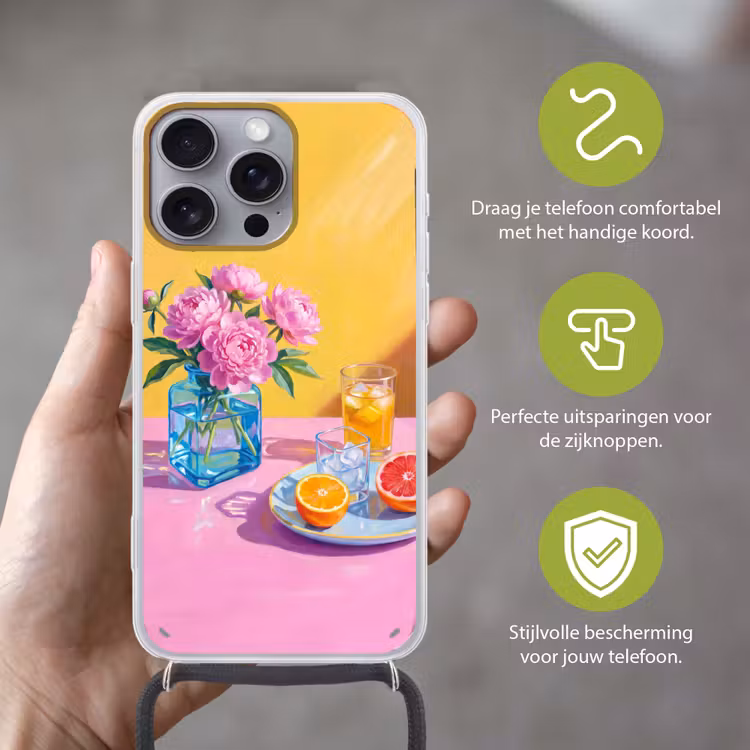 Telefoonhoesje met koord - Bloemen - Roze - Modern — 4