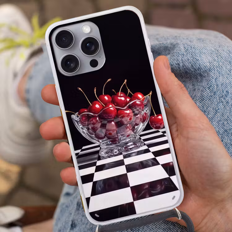 Telefoonhoesje met koord - Eten - Kersen - Rood — 2