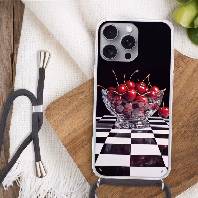 Telefoonhoesje met koord - Eten - Kersen - Rood — 3