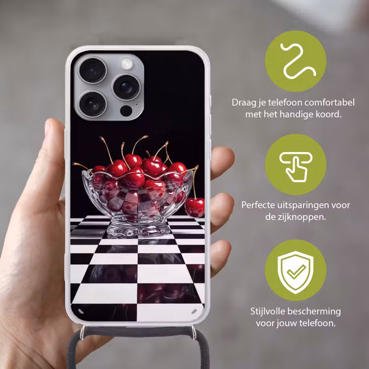 Telefoonhoesje met koord - Eten - Kersen - Rood — 4