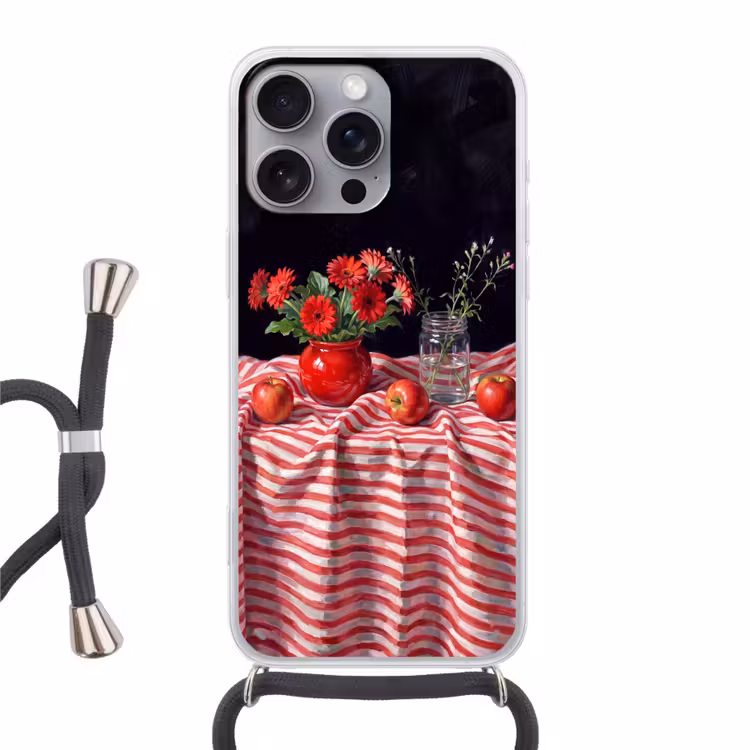 Telefoonhoesje met koord - Rode bloemen - Vaas — 1