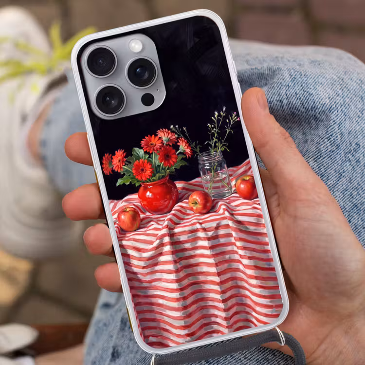 Telefoonhoesje met koord - Rode bloemen - Vaas — 2