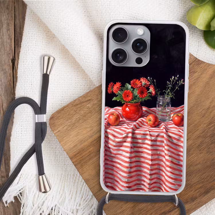 Telefoonhoesje met koord - Rode bloemen - Vaas — 3