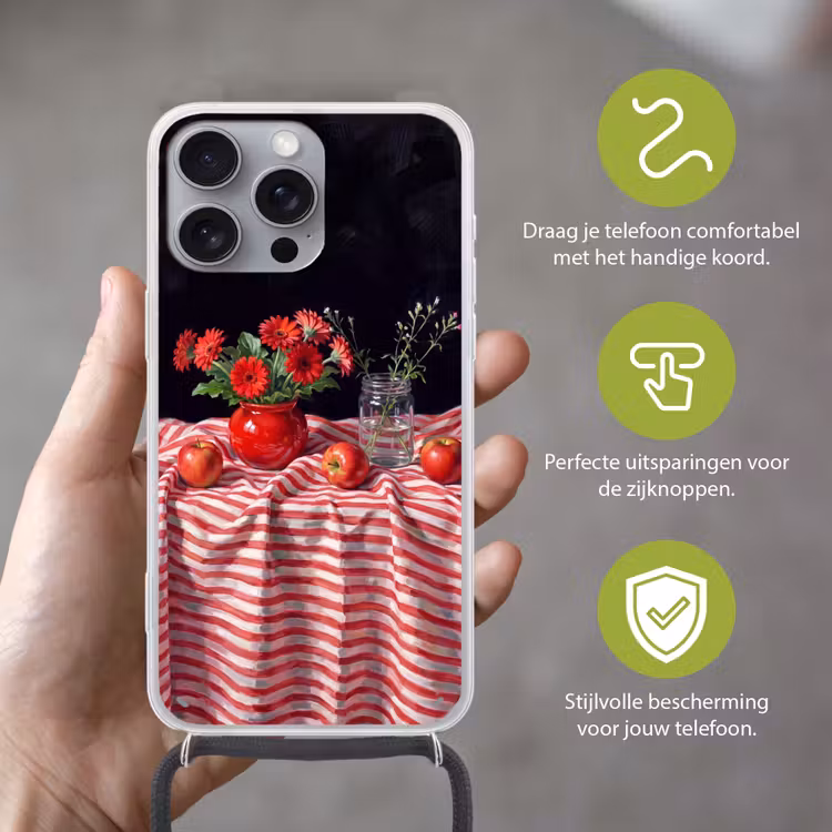 Telefoonhoesje met koord - Rode bloemen - Vaas — 4