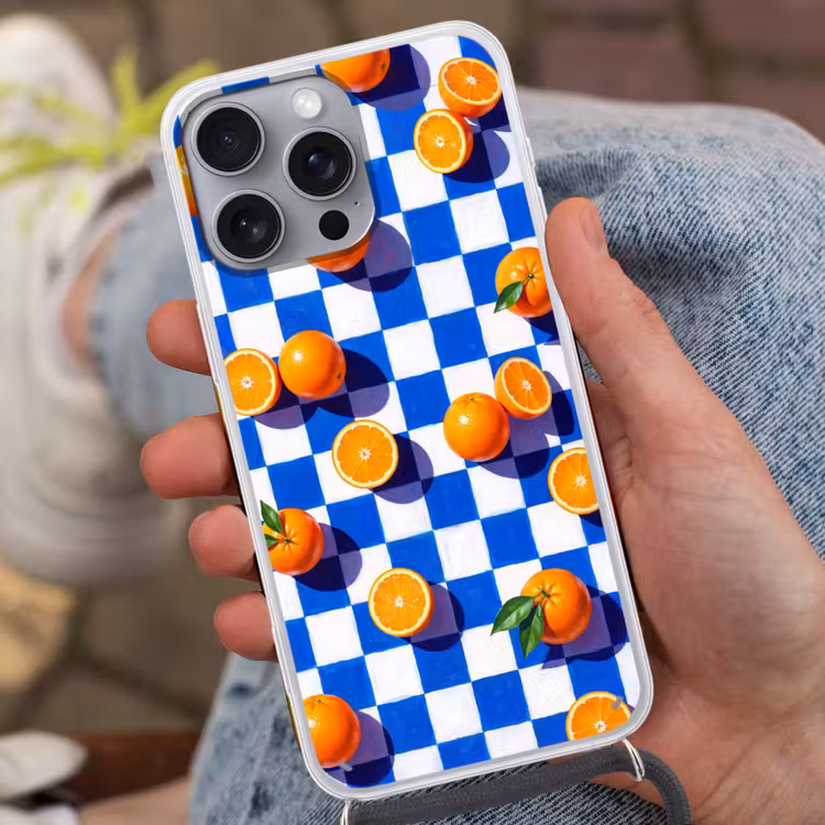 Telefoonhoesje met koord - Sinaasappel - Geruit - Eten — 2