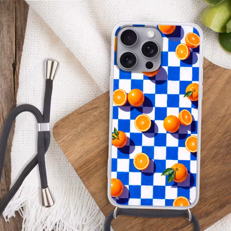 Telefoonhoesje met koord - Sinaasappel - Geruit - Eten — 3