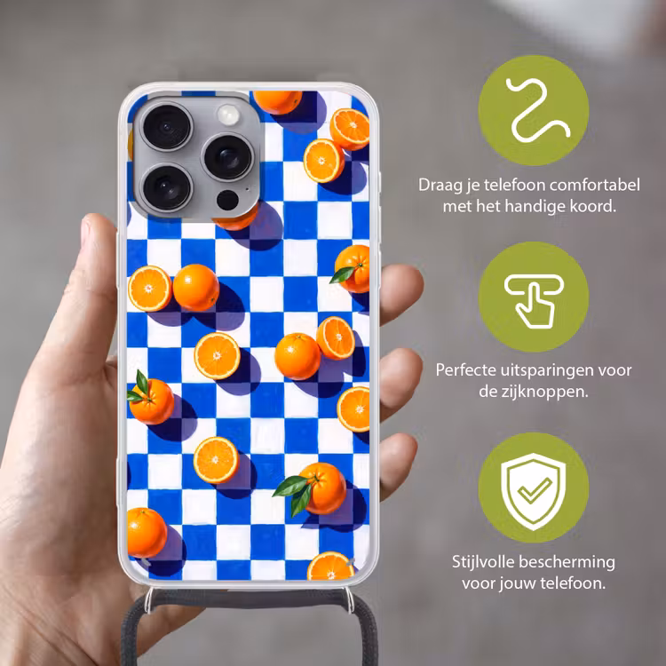 Telefoonhoesje met koord - Sinaasappel - Geruit - Eten — 4