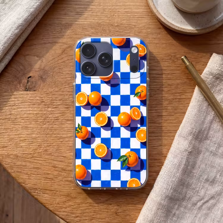 Telefoonhoesje Softcase - Sinaasappel - Geruit - Eten — 2