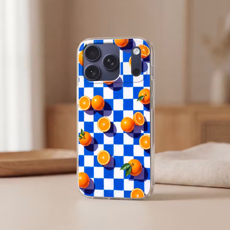 Telefoonhoesje Softcase - Sinaasappel - Geruit - Eten — 3