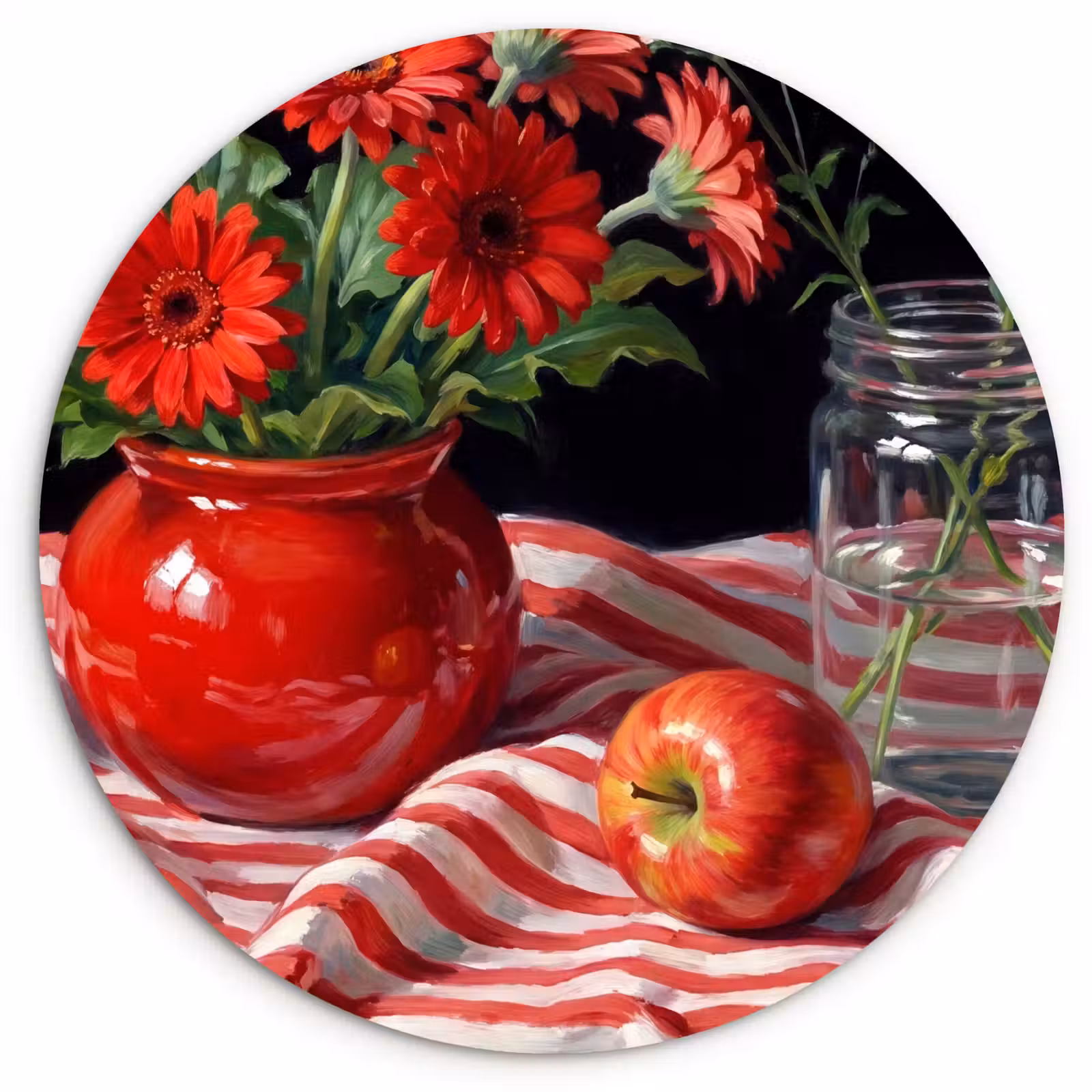 Wandcirkel - Glas - Rode bloemen - Vaas — 1