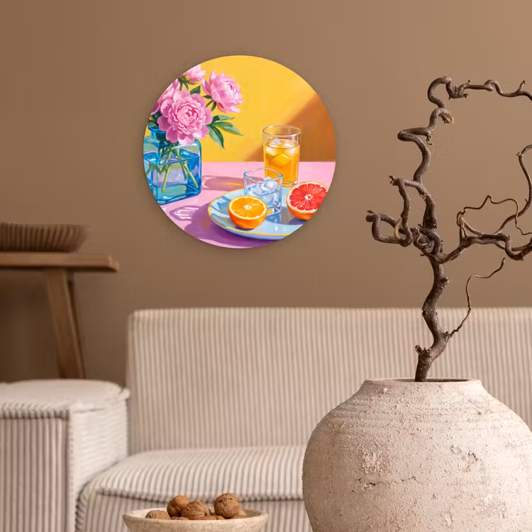 Wandcirkel - Glas - Bloemen - Roze - Modern — 2