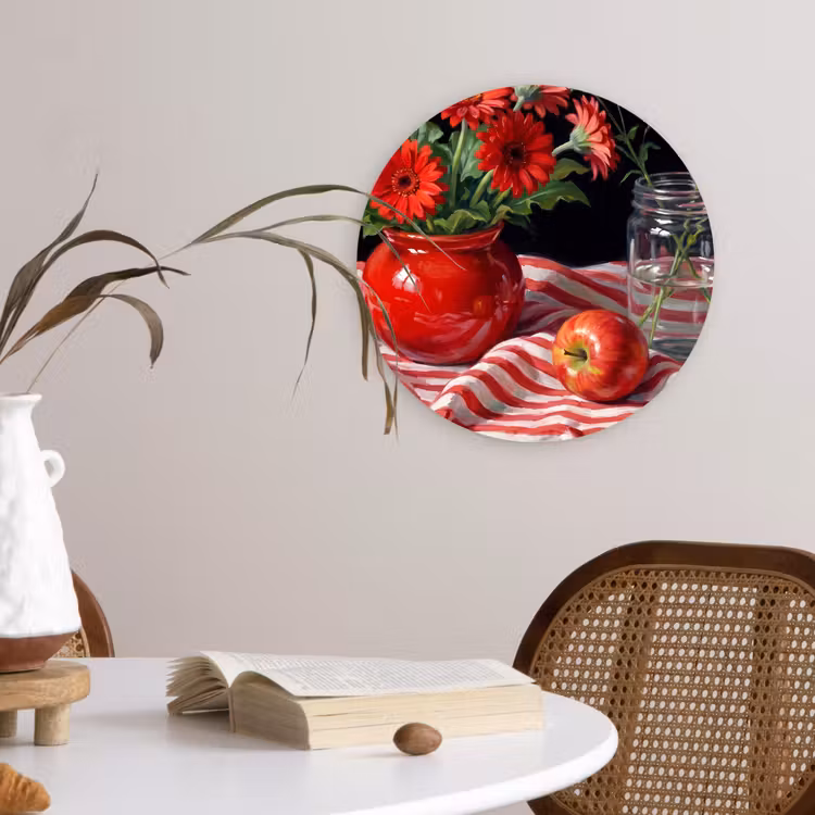 Wandcirkel - Glas - Rode bloemen - Vaas — 4