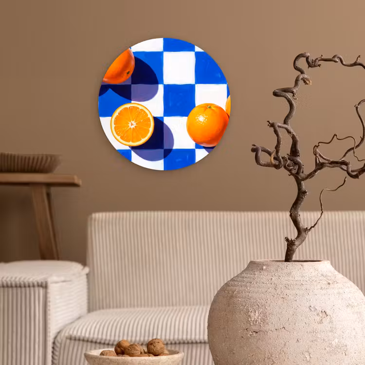 Wandcirkel - Glas - Sinaasappel - Geruit - Eten — 2