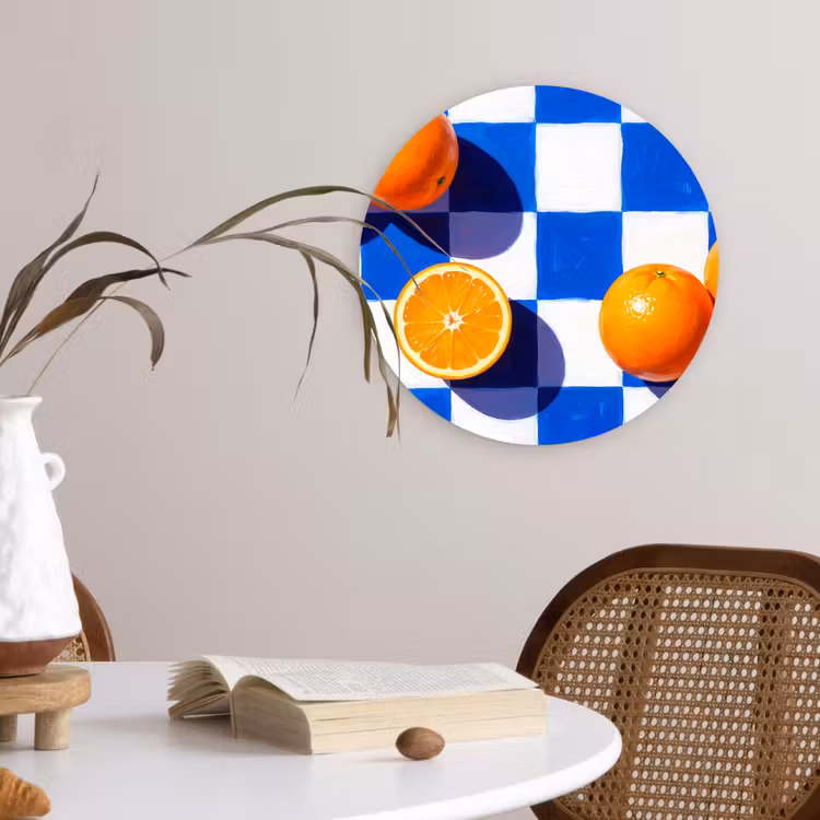 Wandcirkel - Glas - Sinaasappel - Geruit - Eten — 4