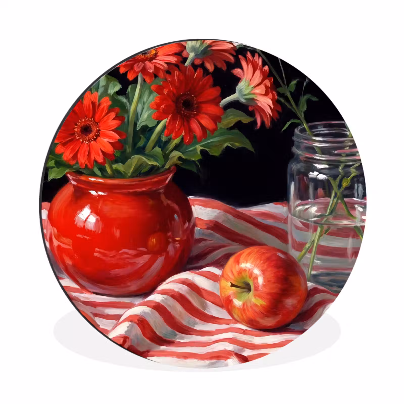 Wandcirkel - Aluminium - Rode bloemen - Vaas — 1