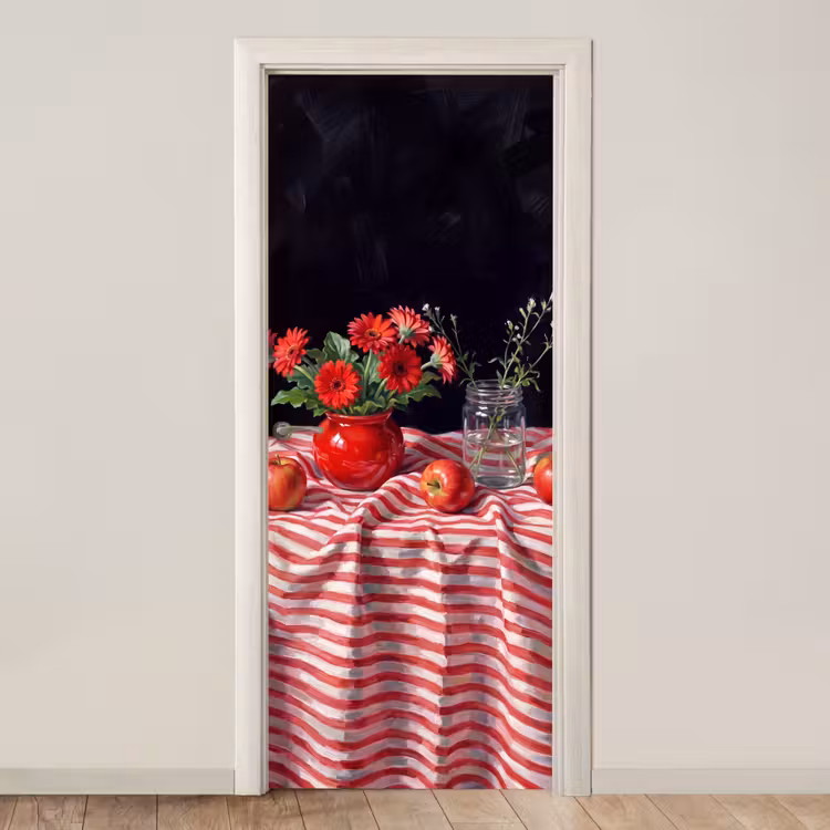 Deursticker - Rode bloemen - Vaas — 1