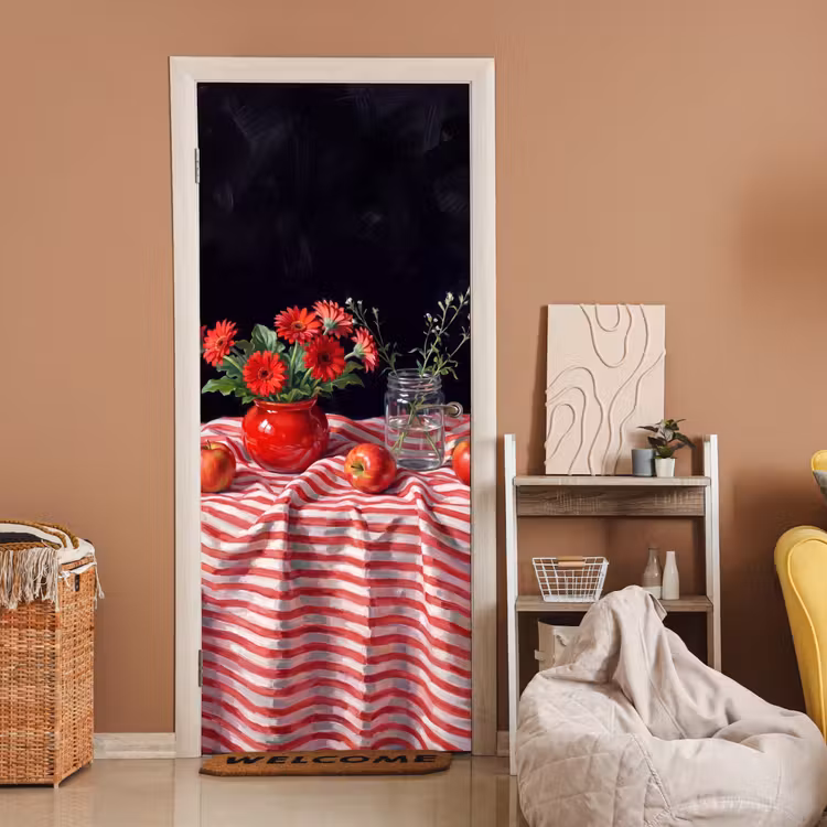 Deursticker - Rode bloemen - Vaas — 2