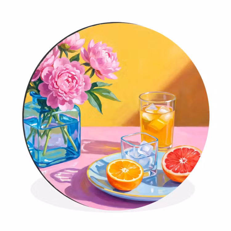 Wandcirkel - Aluminium - Bloemen - Roze - Modern — 1